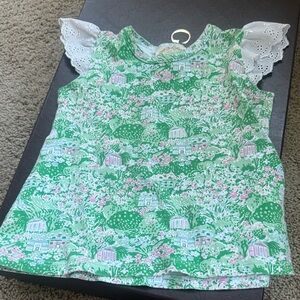 Beaufort Bonnet Green and Pink Top with Eyelet Sleeves